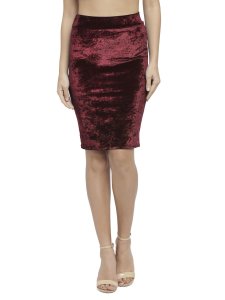 N-Gal Women's Velvet High Waist Versatile Straight Knee Length Pencil Skirt_Maroon