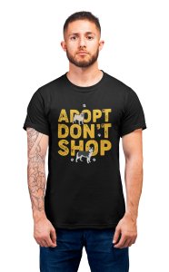 Adopt, don't shop - printed stylish Black cotton tshirt- tshirts for men