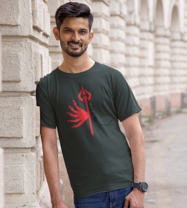 Durga (red trishul) printed unisex adults round neck cotton half-sleeve green tshirt specially for Navratri festival/ Durga puja