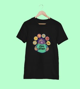 A fatty animated boy printed diwali themed unisex round neck blended black t-shirt specially for diwali festival