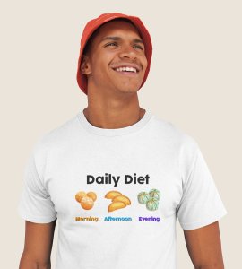 Daily diet printed diwali themed unisex round neck blended white t-shirt specially for diwali festival