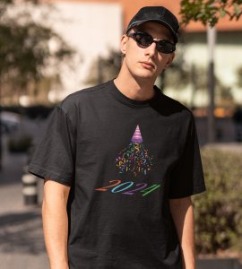 New year Bells Black Men's Printed T-shirt For Mens Boys