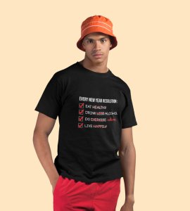 New Year Resolution Black Men Printed T-shirt For Mens Boys