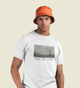 Forsaken, Artistry in Motion: White Trendy Front Printed Round Neck Tee for Men