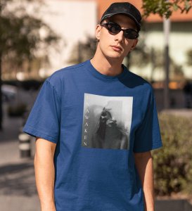 Mesmerized, Modern Maverick: Blue Signature Front Graphic Oversized Tee for Men