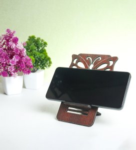 Wooden Handcrafted Butterfly Phone Holder, Best For Desk Use Set Of 1