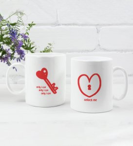 Only You Can Unlock Me Printed Couple Coffee Mugs