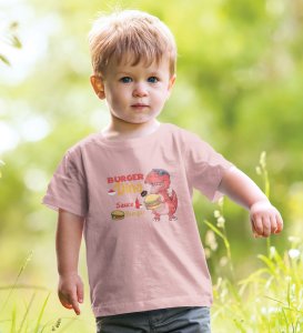 Foodie Dino, Boys Cotton Text Print Tshirt (baby pink) 
