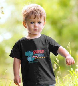 SuperoHero Dino, Boys Printed Crew Neck Tshirt (black)