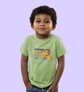 Gamer Dino, Boys Round Neck Blended Cotton Tshirt