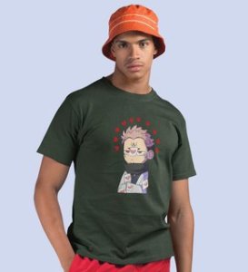 Pissed Itadori Cotton Green Tshirt For Mens and Boys