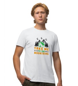 JD.TRENDS Take Me To The Mountains White Round Neck Cotton Half Sleeved Men's T-Shirt with Printed Graphics