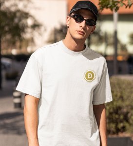 Dogecoin Promise Wings White Round Neck Cotton Half Sleeved Men's T Shirt with Printed Graphics