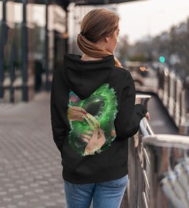 Nature Is High Celebrate Life with Style and Good Vibes Black Cotton Printed Hoodie For Women