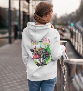 Good Vibes Only  Stay Trippy, Stay Happy White Cotton Printed Hoodies For Women