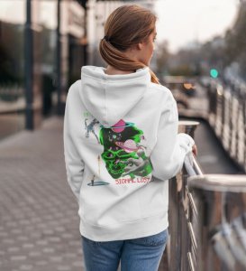 Signal Lost  Disconnect and Relax White Cotton Printed Hoodies For Women