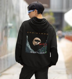 Christmas Magic Love Illuminated by Soft Moonlight Printed Black Cotton Hoodie