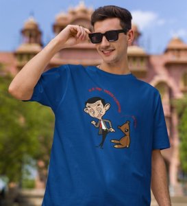 Teddy And The Bean Blue Round Neck Cotton Half Sleeved Men T Shirt with Printed Graphics