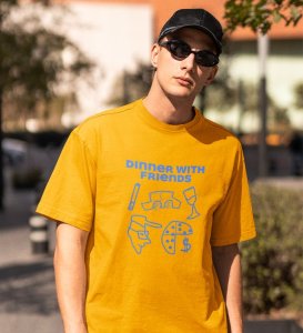 Dinner With Friends Yellow Round Neck Cotton Half Sleeved Men T-Shirt with Printed Graphics