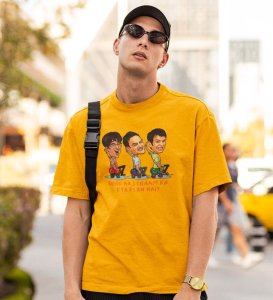 What's The Plan ? Yellow Round Neck Cotton Half Sleeved Men T-Shirt with Printed Graphics