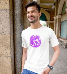 Om! White Round Neck Cotton Half Sleeved Men T-Shirt with Printed Graphics