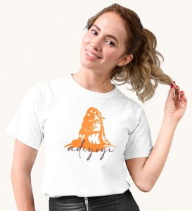 Adiyogi White Round Neck Cotton Half Sleeved Women T-Shirt with Printed Graphics