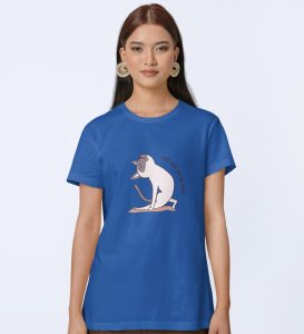 Keep Calm And Do Yoga Blue Round Neck Cotton Half Sleeved Women T-Shirt with Printed Graphics