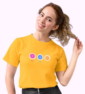 Mind, Body, Soul Yellow Round Neck Cotton Half Sleeved Women T-Shirt with Printed Graphics