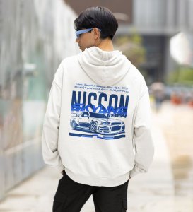 Precision on Every Turn  Performance Sports Car Printed White Hoodie for Men