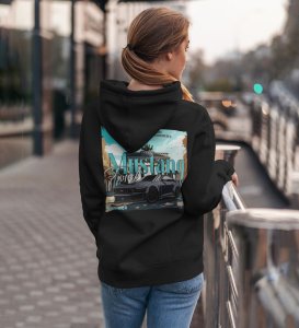 Born to Run American Muscle Power Printed Black Hoodie for Women