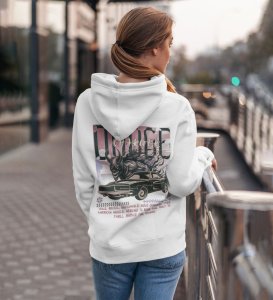 Power Born to Conquer the Streets Iconic Performance Car Printed White Hoodie for Women