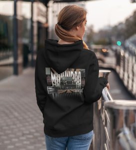 Rugged Performance Off-Road Power SUV Printed Black Hoodie for Women